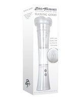 Zero Tolerance Sucking Good Vibrating Masturbator Vanilla packaging highlighting its gripping suction feature.