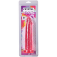 Crystal Jellies Realistic Cock 9 Inch Pink in packaging showcasing its lifelike design and vibrant color.