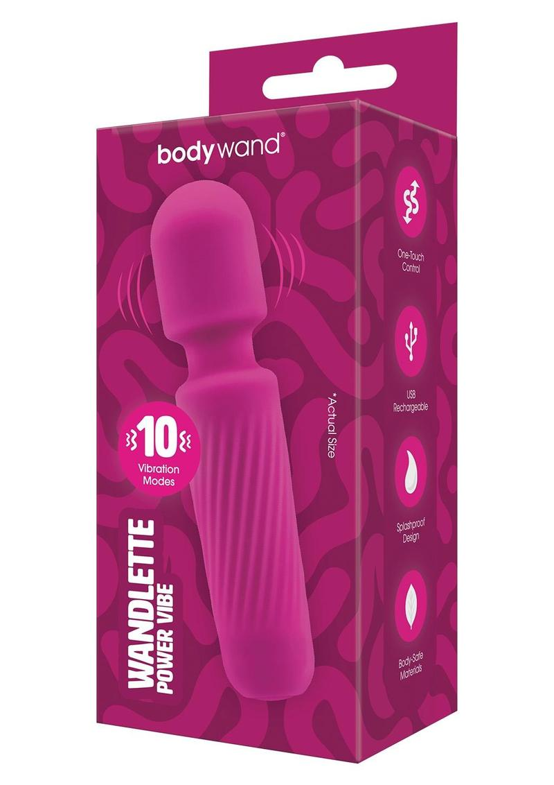 Bodywand Mini Wand Wandlette Vibe Pink packaging showcasing the compact design and features with 10 vibration modes.