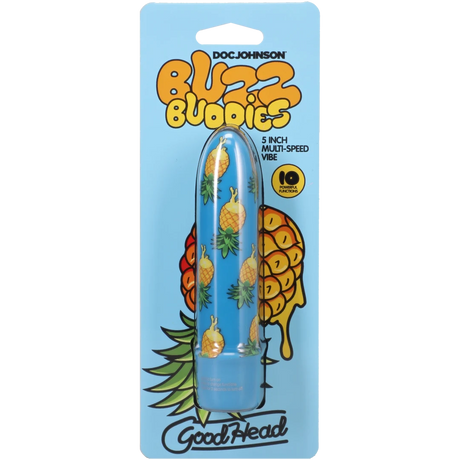 Goodhead Buzz Buddies 5 Inch Multi-Speed Vibe Pineapple in packaging with colorful pineapple design.