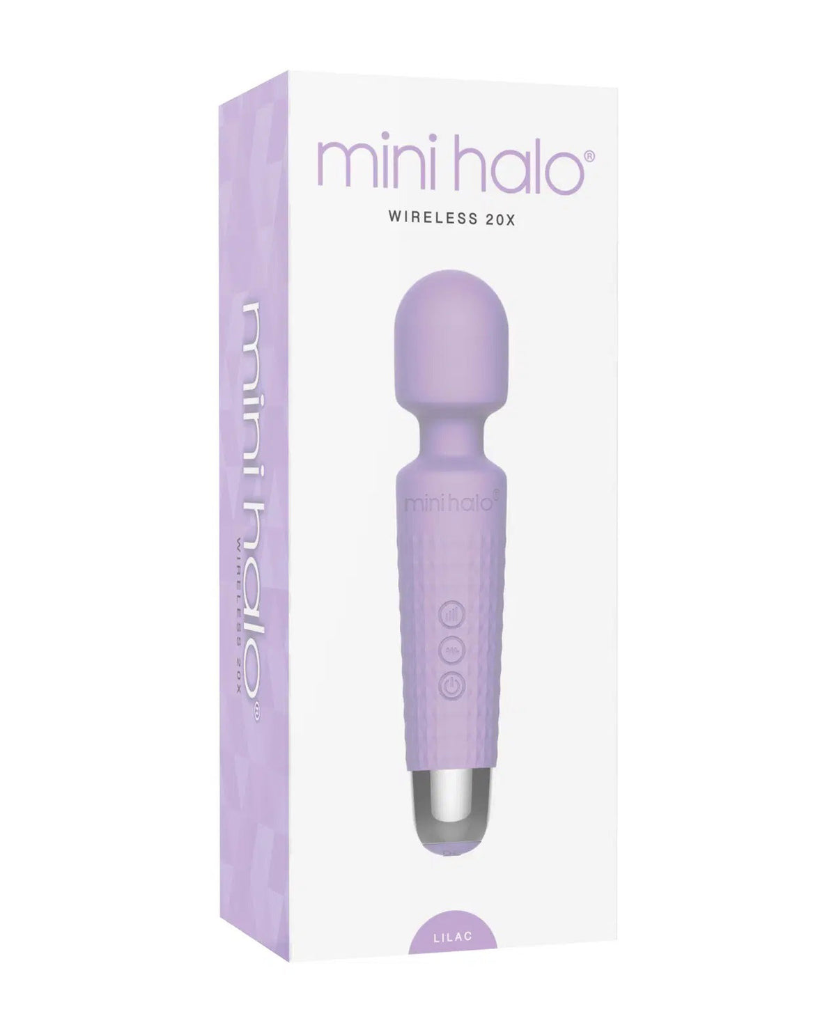 Viben Mini Halo Lilac Rechargeable Wand Massager in attractive packaging showcasing its wireless design.