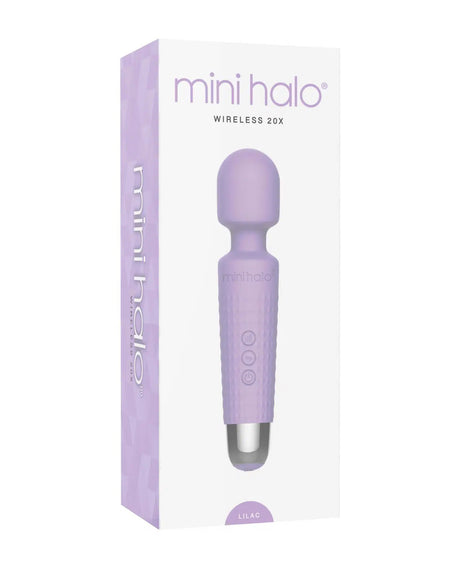 Viben Mini Halo Lilac Rechargeable Wand Massager in attractive packaging showcasing its wireless design.