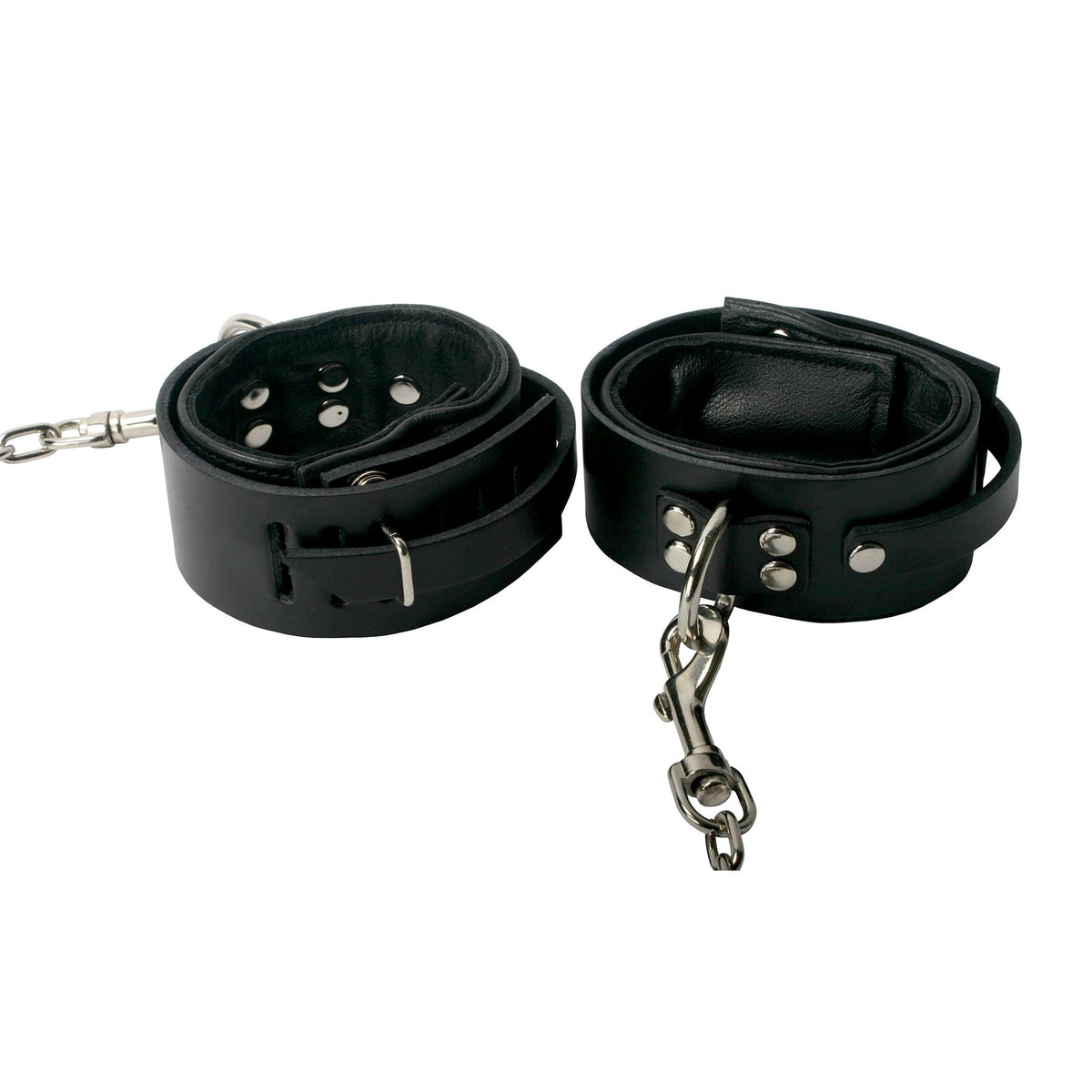 Strict Leather Sling and Stirrups black leather cuffs with metal clips for optimal restraint and control.