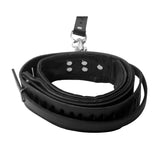 Strict Leather Sling and Stirrups close-up view of black leather with adjustable metal buckles.