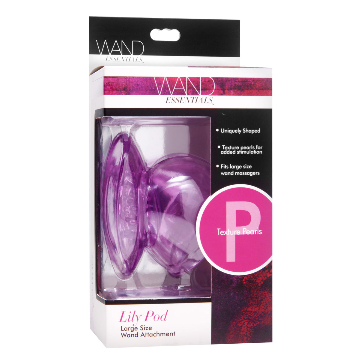 Lily Pod Wand Attachment Boxed with unique shape and texture pearls, enhancing large size wand massagers.
