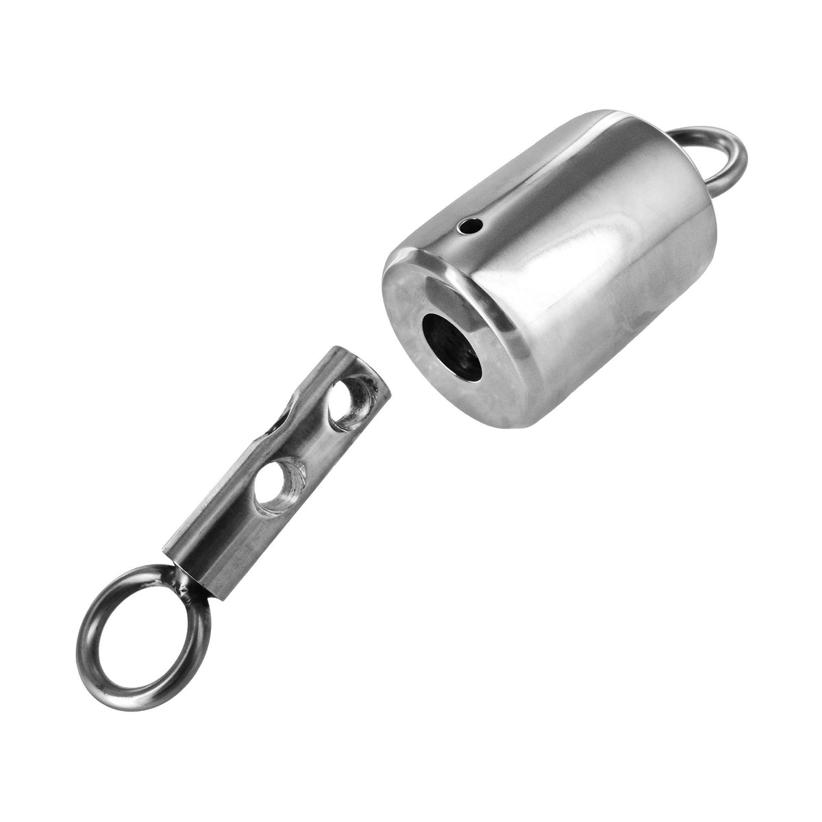 Master Series Ice Warden Self-Bondage Time Lock parts, showcasing stainless steel design for restraint play.