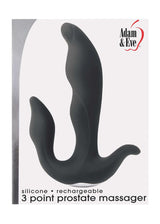 Adam & Eve 3 Point Prostate Massager made of body-safe silicone, waterproof and rechargeable for enhanced pleasure.