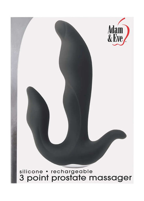 Adam & Eve 3 Point Prostate Massager made of body-safe silicone, waterproof and rechargeable for enhanced pleasure.