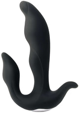 Adam & Eve 3 Point Prostate Massager in black silicone, ergonomic design, waterproof, 10 speed functions, rechargeable.