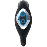 Adam & Eve 3 Point Prostate Massager showing ergonomic design and illuminated on/off button, made from body-safe silicone.