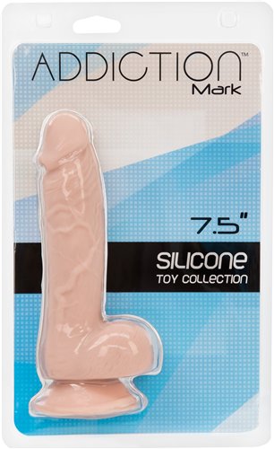 Addiction Mark 7.5 inches realistic silicone dildo in packaging, featuring veiny texture and suction cup base.