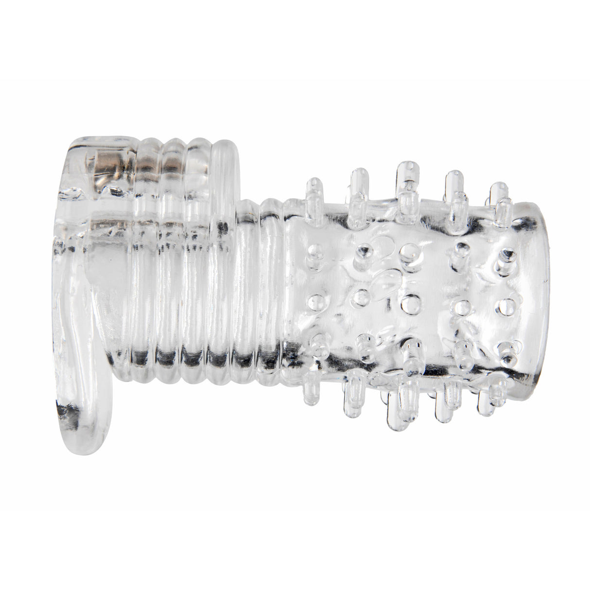 Size Matters Clear Sensations Vibrating Textured Erection Sleeve, clear textured sheath for maximum stimulation.