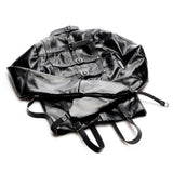STRICT Straight Jacket Medium Faux Leather Black displayed on a white background with detailed straps and buckles.