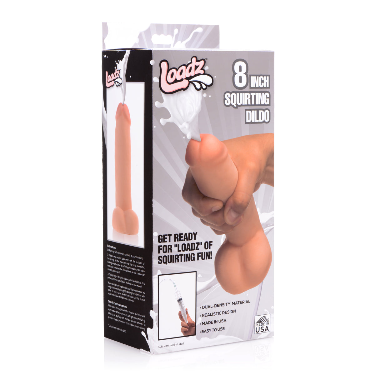8 Inch Realistic Dual Density Squirting Dildo by Loadz showcasing realistic design and squirting feature.