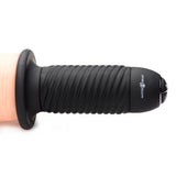Onslaught 13 Mode XXL Vibrating Giant Dildo Thruster Flesh with textured grip and hilt for secure use.
