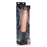 Onslaught 13 Mode XXL Vibrating Giant Dildo Thruster Flesh packaging with realistic details and textured design.
