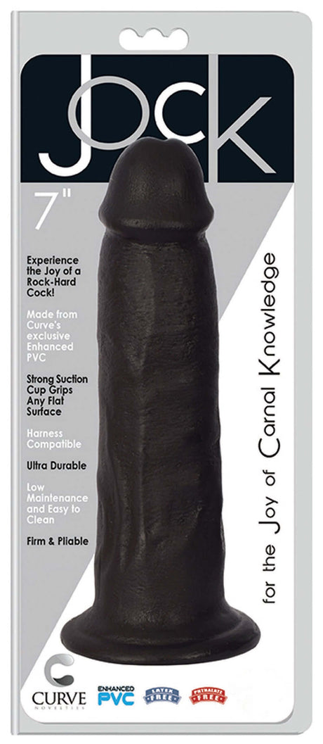 JOCK 7 Inch Realistic Suction Cup Dong Black in packaging, highlighting its lifelike design and strong suction cup.