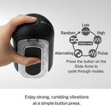 TENGA Flip Zero Electronic Vibration Stroker Black showing controls for vibration modes and usage instruction.