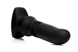 Silicone Vibrating and Thrusting Plug with Remote Control, black anal toy with textured design for enhanced pleasure.
