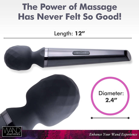 Diamond Head 24X Rechargeable Silicone Wand Massager showcasing its 12-inch length and 2.4-inch diameter for powerful massage.