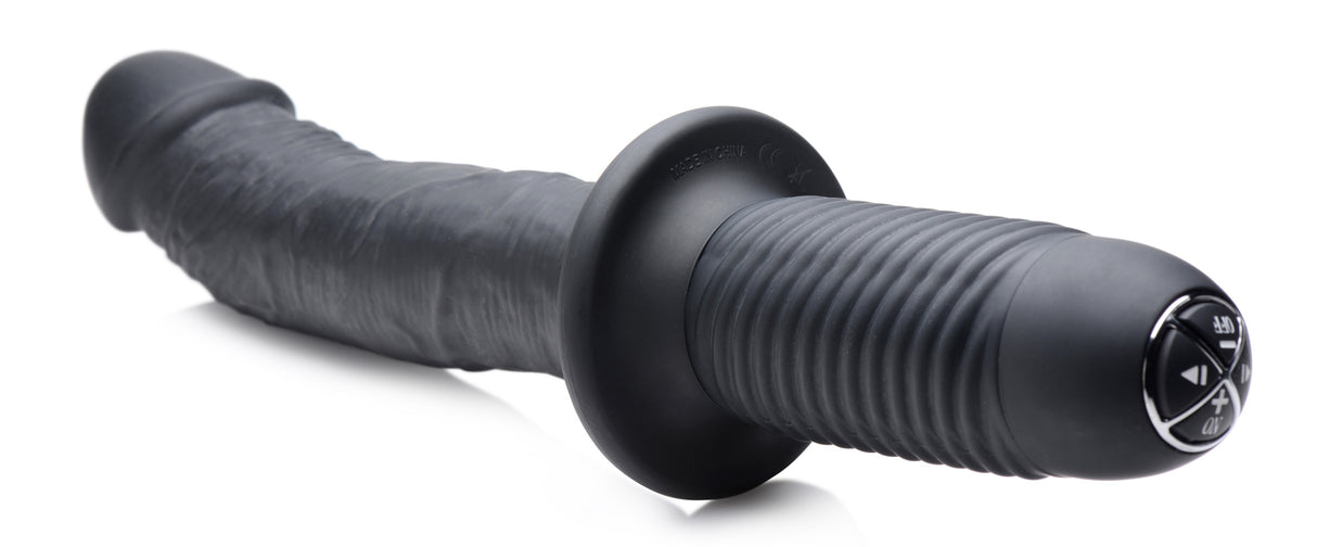 The Large Realistic 10X Silicone Vibrator with Handle showcasing veined shaft and textured handle.