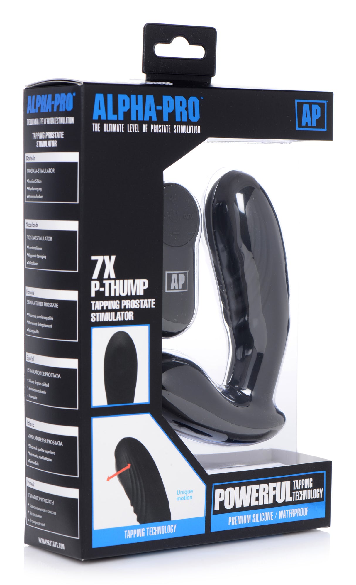 Alpha Pro 7X P-Thump Tapping Prostate Stimulator package showcasing powerful tapping technology