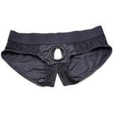Strap U Lace Envy Black Crotchless Panty Harness 3 XL with O-ring design for simultaneous pleasure.