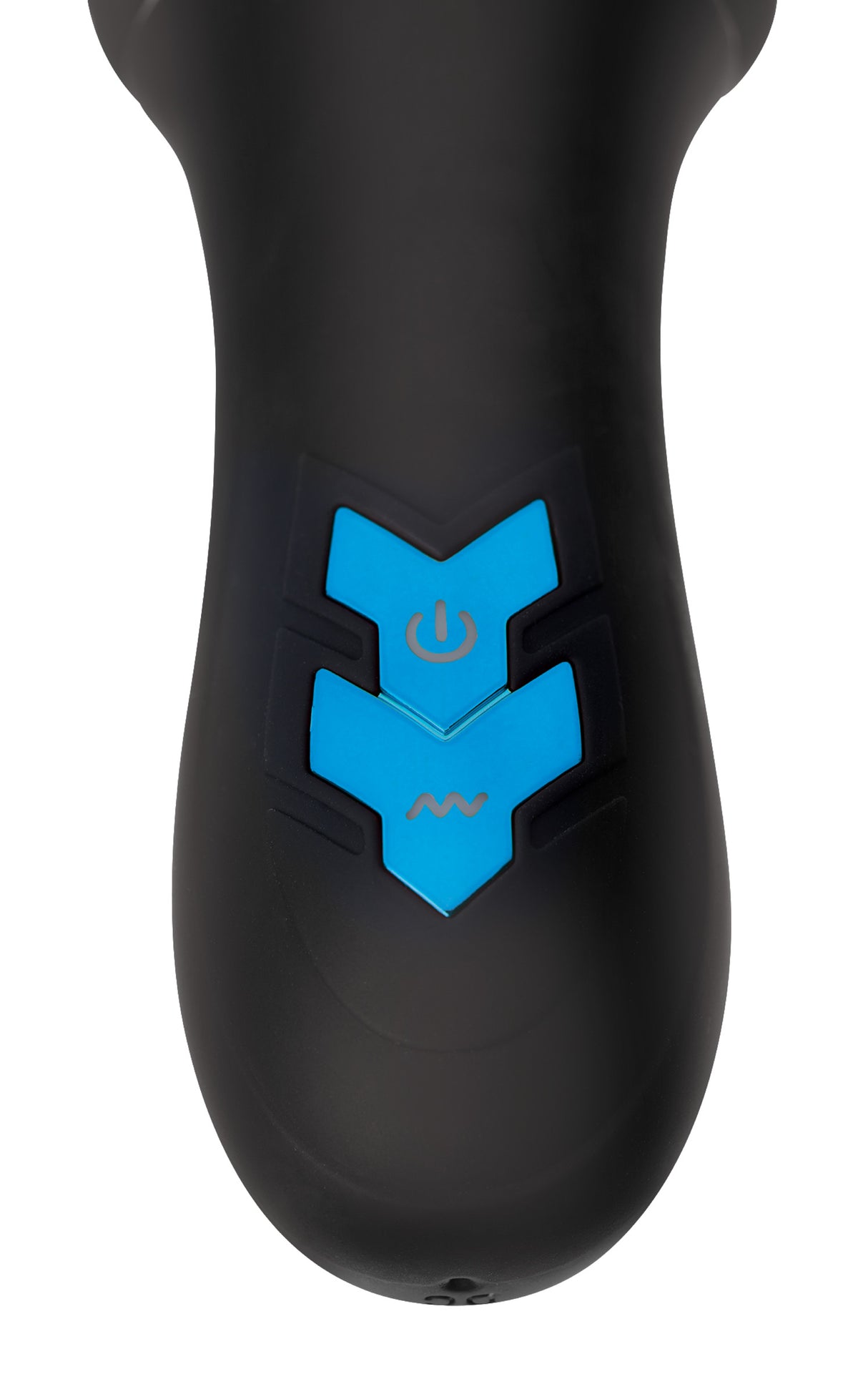 Master Series 10X Turbo Silicone Penis Head Pleaser control buttons for adjustable settings and power.