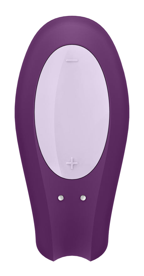Satisfyer Double Joy Partner Vibrator in purple with control buttons for enhanced pleasure and blended orgasms.