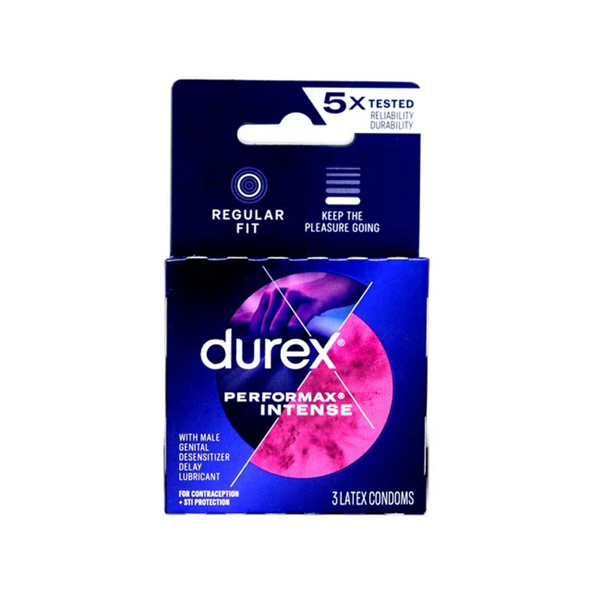 Durex Performax Intense Condoms 3 Pack - premium latex condoms designed for enhanced pleasure and durability.