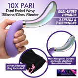 10X Pari Dual Ended Wavy Silicone & Glass Vibrator with dual ends and velvet storage bag.