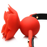 Blossom Silicone Breathable Rose Gag featuring a red silicone rose design and comfortable straps for bedroom play.