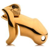 Master Series Midas 18K Gold-Plated Locking Chastity Cage, elegant gold finish and premium craftsmanship.