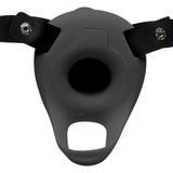 2 Inch Erection 28X Vibrating Silicone Penis Sheath Black close-up image showing the smooth silicone interior and straps.