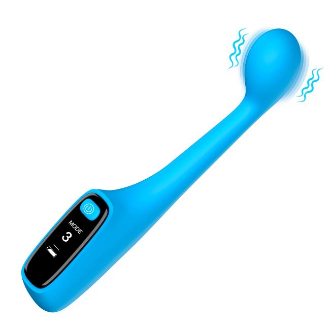 Bang Digital G-Spot Silicone Vibrator Blue in a vibrant blue color with a curved tip and control panel.