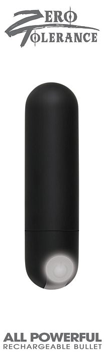 Zero Tolerance All Powerful Rechargeable Bullet Black, compact powerhouse delivering targeted vibrations.