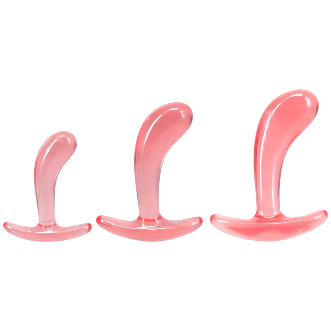 Crystal Jellies Curved Anal Trainer Set Pink in three sizes for comfortable anal training.