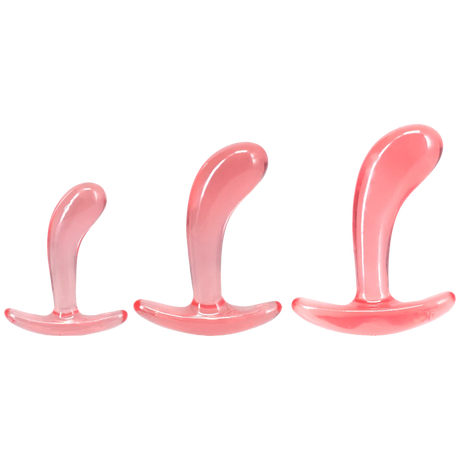 Crystal Jellies Curved Anal Trainer Set Pink in three sizes for comfortable anal training.