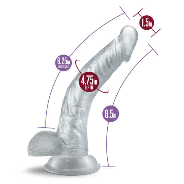 Clear 7-inch realistic dildo with suction cup base and detailed measurements for enhanced stimulation.