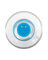 Gender X Electric Blue Anal Plug with Remote Control close-up of blue button.