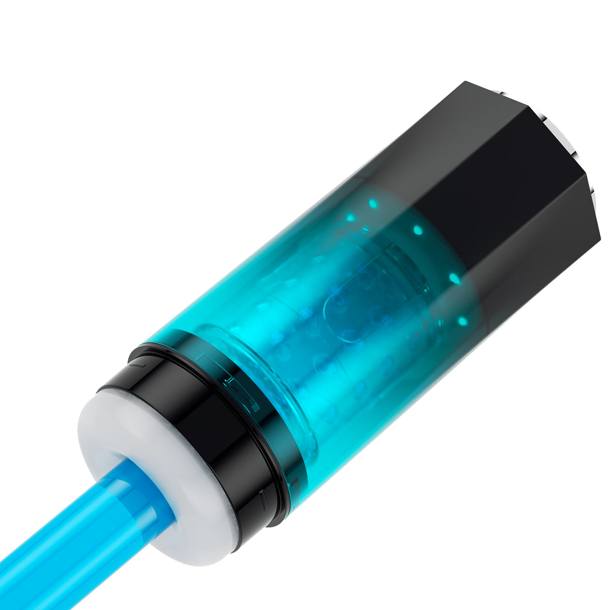 Adrian Water Spa Rotating Male Masturbator Blue showcasing its sleek design and water-filled interior for enhanced pleasure.