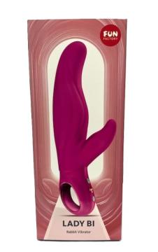 Fun Factory Lady Bi Rabbit Vibrator Magenta in packaging, designed for dual-motor stimulation and ergonomic pleasure.
