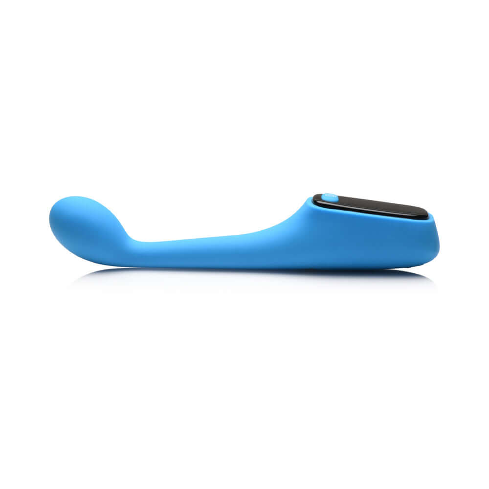 BANG! Digital Silicone Vibrator in blue, featuring a curved design for G-spot stimulation and an LED screen for mode display.