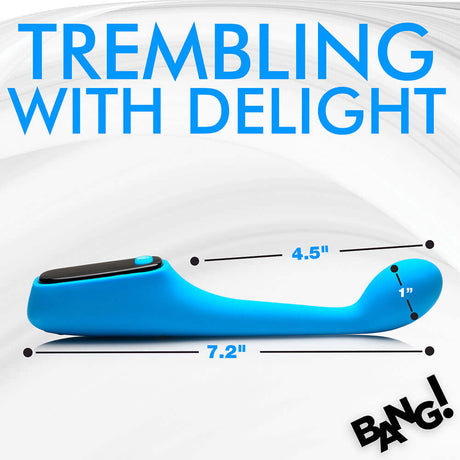 BANG! Digital Silicone Vibrator in blue, showcasing dimensions and features for optimal G-spot stimulation.