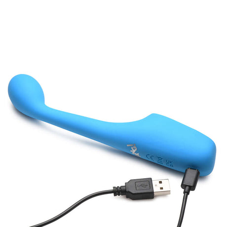 BANG! Digital Silicone Vibrator in Blue with USB charging cable for G-spot stimulation.