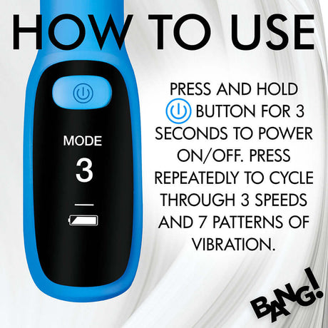Instructions for using the BANG! Digital Silicone Vibrator, including power and vibration settings.