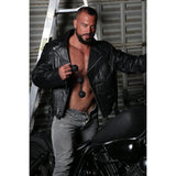 Boneyard Ass Ballz Large Silicone Anal Beads held by a man in a leather jacket, showcasing a bold and edgy style.