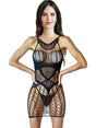 Be Savage Flirty Fishnet Dress Black OS showcased on a model, highlighting its bold fishnet design and flattering silhouette.