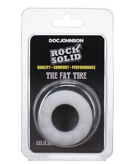 Rock Solid Fat Tire Silicone Cock Ring Translucent packaging showing quality and design features.
