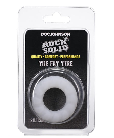 Rock Solid Fat Tire Silicone Cock Ring Translucent packaging showing quality and design features.